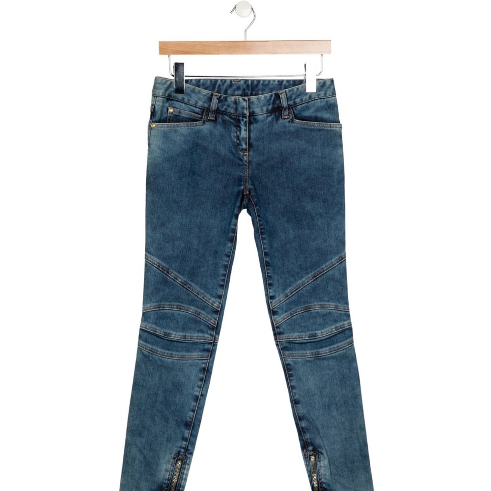 Balmain Blue Skinny Moto-Style Jeans